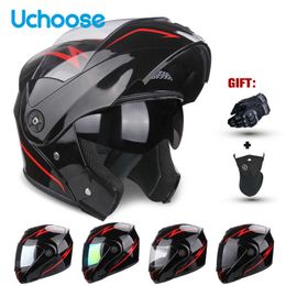 Cycling Helmets DOT Certification Uchoose Motorcycle Helmet Double Lens Cross Section Helmet Safety Modular Flip Helm Unisex Helmet With J230213