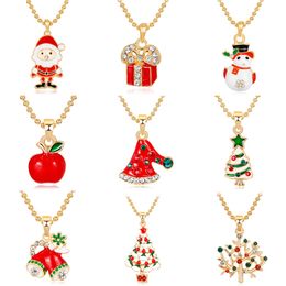 Diamond Christmas Pendant Necklace Fashion Cartoon Snowman Bell Alloy Decoration Necklaces Creative Gift Jewellery