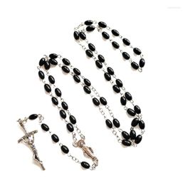 Chains Oval Bead Necklace Black Rosary Catholic Prayer For Cross Holy Religious Jewelry Gifts Women Men Girl D0LC