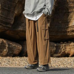 Men's Pants Men's Loose Straight Wide Leg Autumn Vintage Brown Cargo Men Streetwear Casual Ankle-banded Trousers With Belt