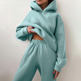 Women's Hoodies Sweatshirts Women Casual Tracksuit Autumn Fashion Casual Hooded Two Piece Long Sleeve Solid Color Urban Casual Suit Hoodie Sweatshirts 230214