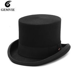 Wide Brim Hats Bucket GEMVIE 54 inch 100 Wool Felt Top For MenWomen Cylinder Topper Mad ter Party Costume Fedora Magician 230214