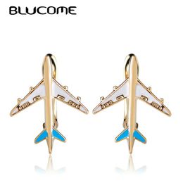 Stud Earrings Blucome Enamel Aeroplane For Women Gold Colour D Hooks Aircraft Plane Model Copper Earring Ear Piercing Bijoux Gifts