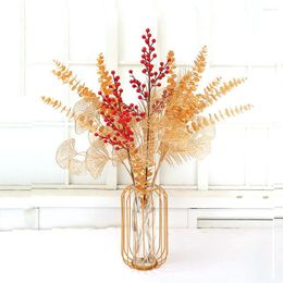 Decorative Flowers Artificial Red Berry Bouquet Fake Plant Eucalyptus Leaves Vases For Home Year Party Decor Christmas Decoration