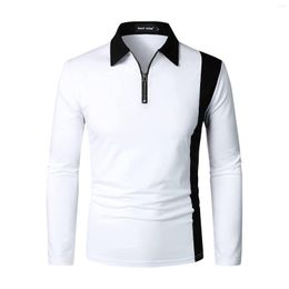 Men's T Shirts Color Matching Fashion With Men's Lapel Long Sleeve Shirt Two-color Splicing Top Streetwear Blouse