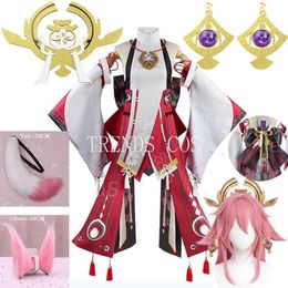 Theme Costume Genshin Impact Yae Miko Cosplay Costume Guuji Yae Fancy Outfits Guuji Full Set Guuji Yae Dress Wig Headwear Ears Tail Game Suit 230214