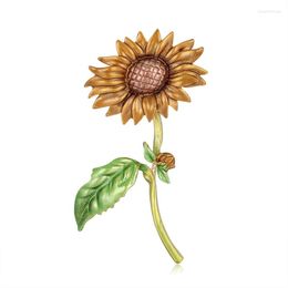 Brooches Enamel Sunflower For Women Yellow Colour Elegant Autumn Style Fashion Jewellery Luxury Coat Pin Lady Gift