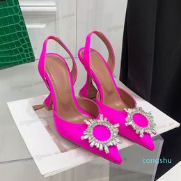 Sandals Dress Shoes sandals Satin pointed slingbacks Bowtie pumps Crystal-sunflower high heeled shoe Women's Luxury Party Wedding