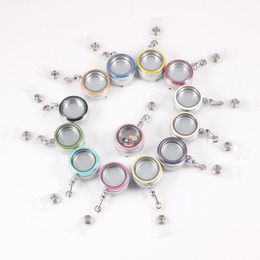 Keychains Mix 12 Colors Stainless Steel Screw Enamel Floating Locket 30mm Charms Memory ID Badge Reel Lanyard HoldersKeychains