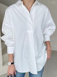 Women's Blouses Casual White Loose Shirt For Women Lapel Long Sleeve Solid Minimalist Female Fashion Clothing Style 2023 Spring N831