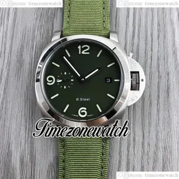 SJF New E Steel 01356 Automatic Mens Watch Luminous Black Dial Steel Case Army Green Nylon Leather Strap Diver Gents 44mm Watches TWBE Timezonewatch E48