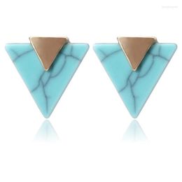 Stud Earrings Light Yellow Gold Colour Geometric Shape Green Turquoises For Women White Howlite Stone Jewellery