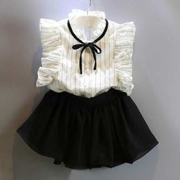 Clothing Children Summer Clothes Sets Fashion Girls Casual Sleeveless White Shirt And Black Shorts Suits Kids Baby Cute Bow Outfits