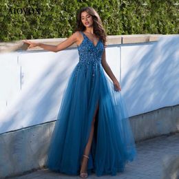 Party Dresses AIOVOX Princess Tulle Evening With Sequin VNeck Sleeveless Formal Split Fashion Elegant Vestidos De Noche 230214