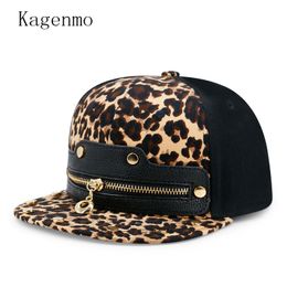 BeanieSkull Caps Kagenmo Zipper Leopard Hiphop Flat Brim Cap Cool Fashion Unisex Hat Young Outdoor AllMatch Sun 230214