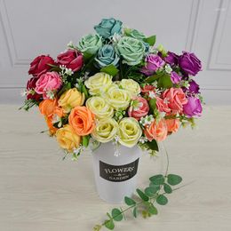 Decorative Flowers 7 Heads Artificial Rose Bouquet Silk For Home Bridal Wedding Party Festival Office Decor