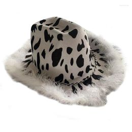 Berets Cow Print Cowboy Hat With Feather Birthday Party Hats Cowgirl Women Performance For Adults