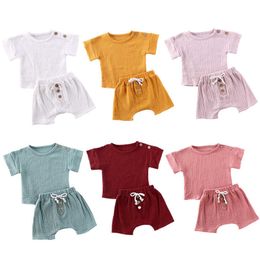 Clothing Sets Pcs Summer New Baby Girls Boys Botton Clothes Outfits Set Cotton Linen Kids Short Sleeve Tops TShirtsShorts Suits