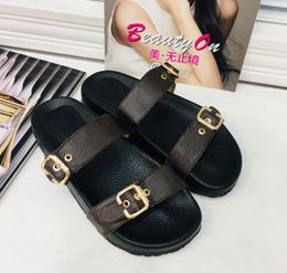 classic fashion Slippers BOM DIA FLAT MULE 1A3R5M Cool Effortlessly Stylish Slides 2 Straps with Adjusted Gold Buckles Women Summer Slippers 329-1