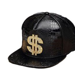 BeanieSkull Caps Upper Class Shining Diamond Money Flat Hip Hop Hat Artificial Leather Autumn Winter Men Women Outdoor Retro Disco PY25 230214