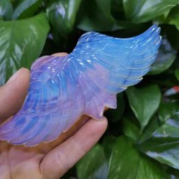Decorative Figurines Artificial White Opal Stone Carved Wings Rose Quartz Crystal Angel