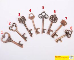 100pcslot Key Shape Beer Bottle Opener Vintage Retro Keychain Key Ring Opener 8 styles B002