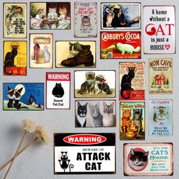 A Home Without Cat art painting Is Just a House Metal Pet Animal Tin Sign Vintage Plates For Wall Art Retro Personalised Decor Gift wall decor signs Size 30X20 w02
