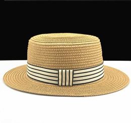 Wide Brim Hats Summer Women Boater Beach Hat Female Casual Panama Hat Lady Brand Classic Bowknot Straw Flat Sun Hat Women Fedora R230214