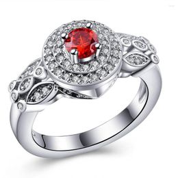 Wedding Rings Created Red Cz Silver Plated For Women Gift Stone Jewellery Vintage Luxury Princess Cubic Zircon Engagement Ring