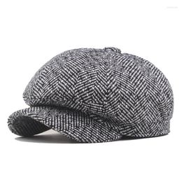 Berets Men's Classic Herringbone Tweed Wool Blend Sboy Ivy Hat Men And Women Hats Gorras Planas Octagonal Cap