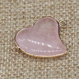 Pendant Necklaces Natural Stone Gem Rose Quartz Heart Connector Handmade Crafts DIY Necklace Bracelet Jewellery Accessories Gift Making