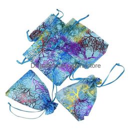 Jewelry Pouches Bags 100Pcs Blue Coral Organza 13X18Cm Gift Bag Cute Candy Packaging Dstring Pouch 310 Q2 Drop Delivery Disp Dh03N
