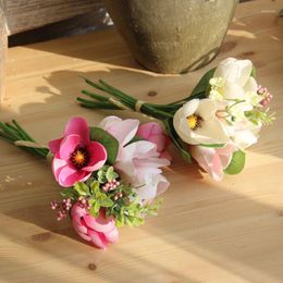 Decorative Flowers Artificial Flower Magnolia Bouquet DIY Home Wedding Garden Party Decoration Bride Wall Accessories