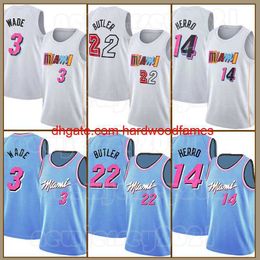 Mens 2023 City Black Jimmy Butler Basketball Jerseys Tyler Herro Dwyane Wade Kyle Lowry Bam Ado Robinson Blue White Edition Shirt 14 13 3 22 55 7