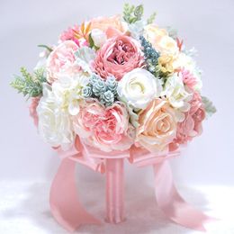 Decorative Flowers Vintage Decent Elegant Decors Hand Holding Artificial Rose Silk Flower Wedding Bouquet For Bride