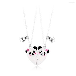 Chains 2Pcs/Set Stitching Magnetic Panda Friends Pendant Necklace Chain Cute BFF Friendship Jewelry Charm For Girl Women