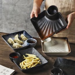 Plates Japanese Ceramic Square Dumpling Plate With Dipping Saucer Home Breakfast Restaurant Creative Daily Porcelain Tableware