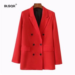 Women's Suits Blazers BLSQR Women Red Suit Blazer Spring Fashion Jacket Double Breasted Pocket Women Blazers Jackets Work Office Business Suit 230214