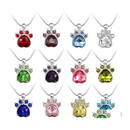 Pendant Necklaces Cute Rose Gold Bear Paw Dog Cat Claw Necklace Jewellery Wedding Pink Love Footprint Crysatal Drop Delivery Pendants Dhtmq