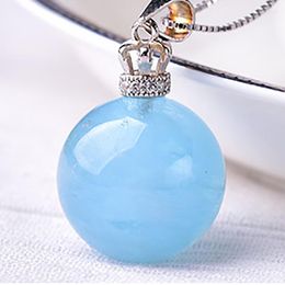 Pendant Necklaces Wholesale Light Sea Blue Natural Crystal Ball Pendants Clavicle Chain Necklace For Women Girl Fashion Jewelry JoursNeige