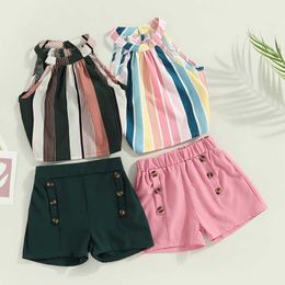 Sets Infant Baby Girl Summer pcs Clothing Suit Toddler Striped Halter Sleeveless Vest Button Shorts Outerwear Kids Clothes Set