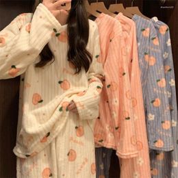 Women's Sleepwear Women Pyjamas Sets Warm Autumn Winter Flannel Thick Homewear Long Sleeve Cartoon Female Girl Nightwear