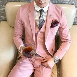 Men's Suits Pink Fashion Men Slim Fit Custom Made Casual Business 3 Piece Prom Dinner Terno Masculino