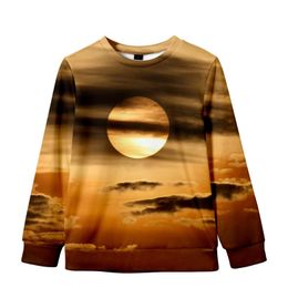 Men's Hoodies & Sweatshirts Autumn And Winter Trend Round Neck Sweater 3D Pattern Landscape Sunset Printing Casual Fashion Thin Velvet Plus