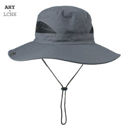 Wide Brim Hats New Outdoor Men Hats Fishing Cap Solid Colour Wide Brim Antiuv Beach Sun Caps Women Bucket Hat Summer Autumn Hiking Camping R230214