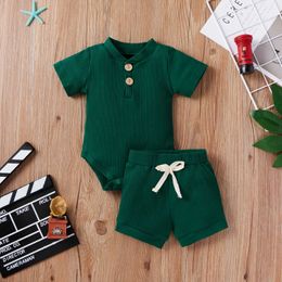 Clothing Sets Pcs Unisex Baby Summer Outfits Suit Solid Colour Casual Short Sleeves RomperElastic Waist Shorts for Toddler Infant