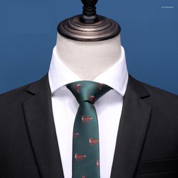 Bow Ties 2023 Brand Fashion High Quality Men 5CM Slim Dark Green Pattern Necktie Formal Suit Party Neck Tie For With Gift Box