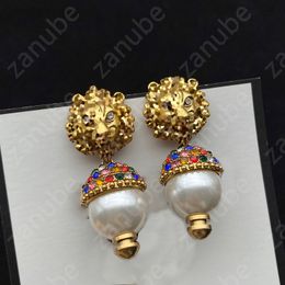 Womens G Studs Colourful Gem Pearl Pendant Gold Hoops Stud Diamond Love Earring Luxury Lion Earrings Designer Jewellery Rings Wedding Gifts New