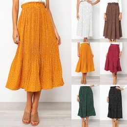 Skirts Summer Women's Long Casual Elegant Elastic Waist Polka Dot Printed Ladies Beach Flowly Swing Maxi SkirtSkirts