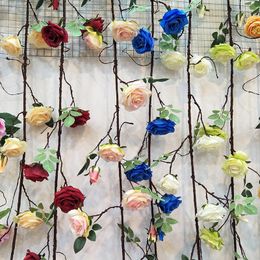 Decorative Flowers Artificial Rose Flower Vine Window Shopping Ceiling Rattan Wall Decoration Hanging